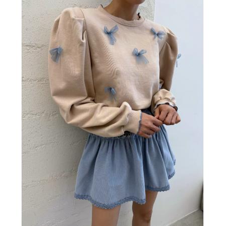 FA43472# 韩国ins半高领泡泡袖立体蝴蝶结套头卫衣 服裝批發女裝批發服飾貨源