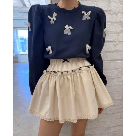 FA43472# 韩国ins半高领泡泡袖立体蝴蝶结套头卫衣 服裝批發女裝批發服飾貨源