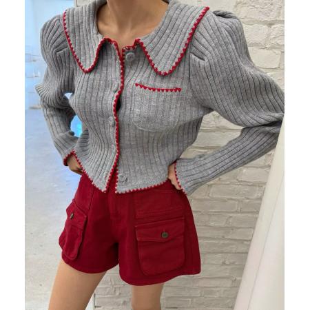 FA43473# 有货韩国东大门新款时尚百搭翻领系扣针织开衫 服裝批發女裝批發服飾貨源
