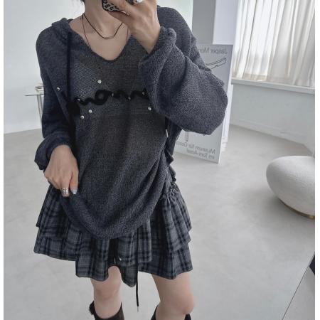 FA43475# 韩国东大门秋季新款字母连帽长袖针织衫女 服裝批發女裝批發服飾貨源