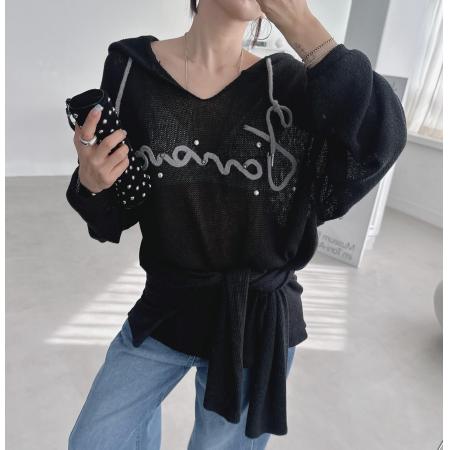 FA43475# 韩国东大门秋季新款字母连帽长袖针织衫女 服裝批發女裝批發服飾貨源