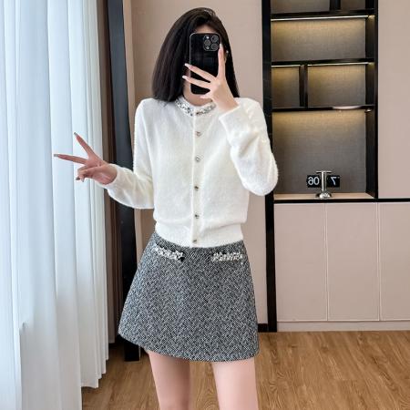 套装女秋冬新款小香风圆领气质长袖针织开衫高腰显瘦半身裙潮 服裝批發女裝批發服飾貨源
