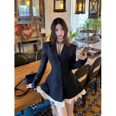 秋季新款高级感撞色西装连衣裙女法式收腰显瘦A字气质短裙子 服裝批發女裝批發服飾貨源