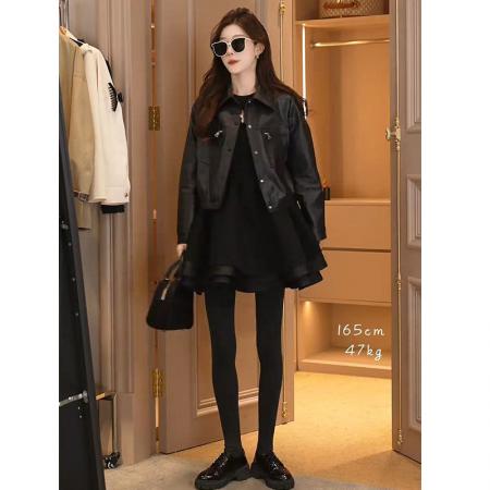 LN76315# 超火早秋穿搭新款套装女设计感百搭外套法式时尚连衣裙两件套