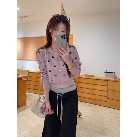 FA43526# 秋季针织开衫毛衣女休闲显瘦短款外套+直筒高腰休闲裤 服裝批發女裝批發服飾貨源