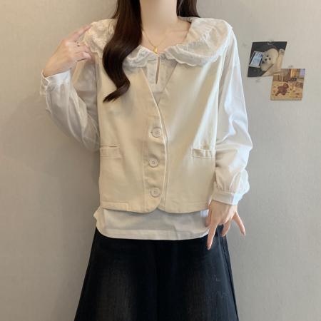 FA43556# 秋装新款棉质马夹外套宽松显瘦v领简约小众设计感工装背心 服裝批發女裝批發服飾貨源