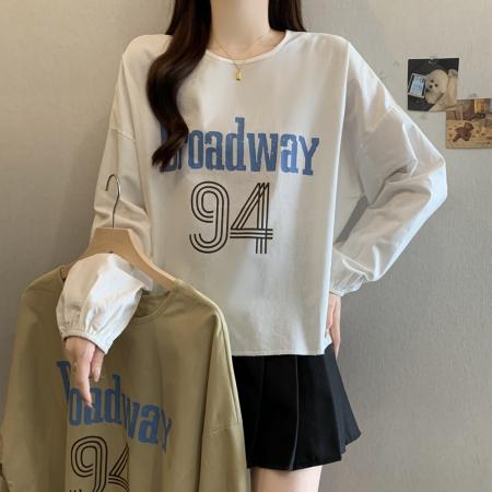 FA43557# 秋装新款大码女装高级感字母印花长袖T恤衫套头罩衫 服裝批發女裝批發服飾貨源