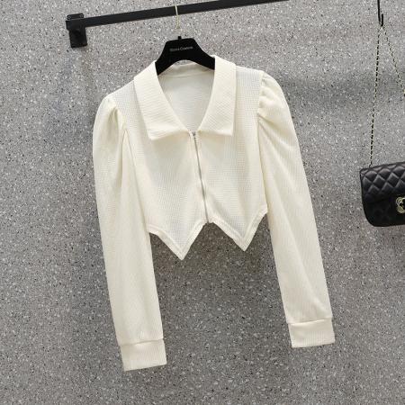 FA43558# 秋装大码女装华夫格不规则燕尾外套翻领显瘦上衣 服裝批發女裝批發服飾貨源