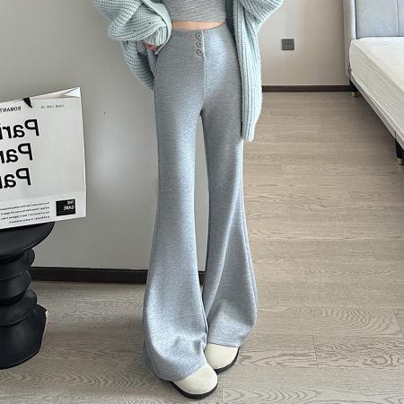 FA43596# 美式复古空气棉微喇叭运动卫裤女秋冬高腰显瘦宽松垂感拖地休闲裤 服裝批發女裝批發服飾貨源