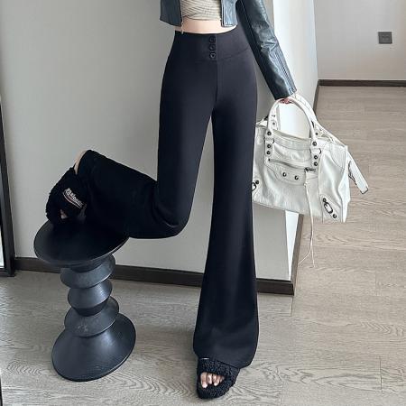FA43596# 美式复古空气棉微喇叭运动卫裤女秋冬高腰显瘦宽松垂感拖地休闲裤 服裝批發女裝批發服飾貨源