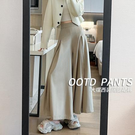 FA43600# 灰色西装阔腿裤女秋冬新款高腰垂感遮胯小个子九分休闲裙裤 服裝批發女裝批發服飾貨源