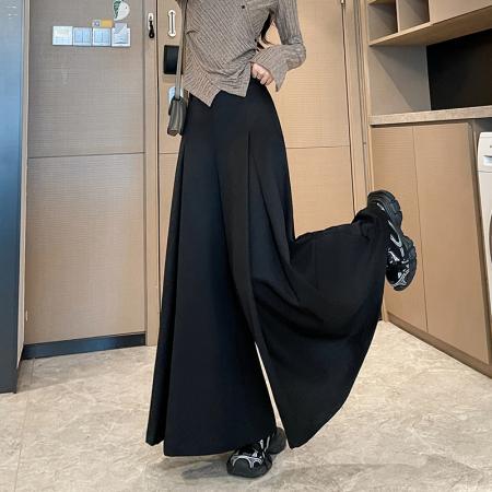 FA43600# 灰色西装阔腿裤女秋冬新款高腰垂感遮胯小个子九分休闲裙裤 服裝批發女裝批發服飾貨源