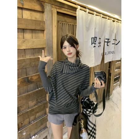 FA43606# 黑灰色针织衫女巨好看早秋穿搭韩系蝙蝠袖宽松长袖毛衣上衣 服裝批發女裝批發服飾貨源