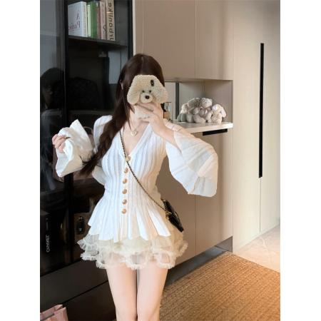 FA43608# 黑色毛衣开衫女秋季新款千金感喇叭袖上衣长袖针织衫 服裝批發女裝批發服飾貨源