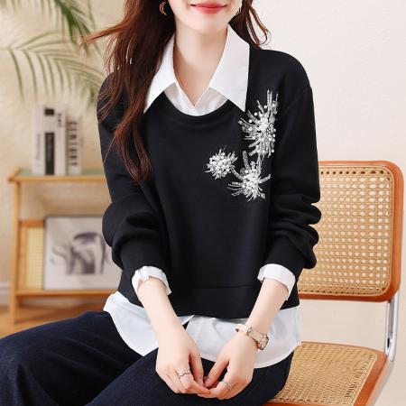 FA43618# 秋冬新款卫衣女时尚舒适慵懒宽松型休闲假两件打底上衣 服裝批發女裝批發服飾貨源