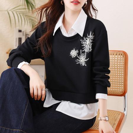FA43618# 秋冬新款卫衣女时尚舒适慵懒宽松型休闲假两件打底上衣 服裝批發女裝批發服飾貨源