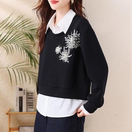 FA43618# 秋冬新款卫衣女时尚舒适慵懒宽松型休闲假两件打底上衣 服裝批發女裝批發服飾貨源