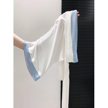 FA43647# 撞色拼接一字领露肩长袖t恤女早秋新款掐腰显瘦内搭打底上衣 服裝批發女裝批發服飾貨源