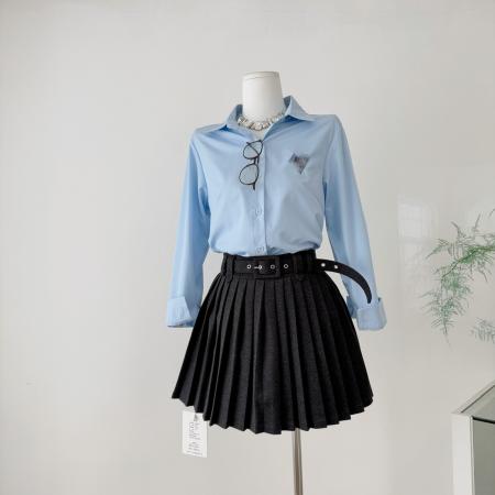 FA43649# 明星赵露思同款衣服穿搭套装蓝色衬衫女上衣新款早秋长袖衬衣 服裝批發女裝批發服飾貨源