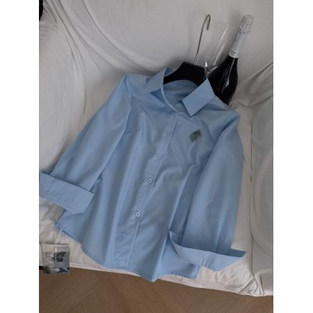 FA43649# 明星赵露思同款衣服穿搭套装蓝色衬衫女上衣新款早秋长袖衬衣 服裝批發女裝批發服飾貨源