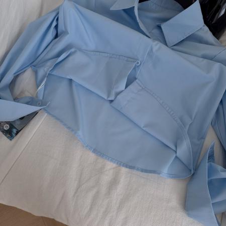 FA43649# 明星赵露思同款衣服穿搭套装蓝色衬衫女上衣新款早秋长袖衬衣 服裝批發女裝批發服飾貨源