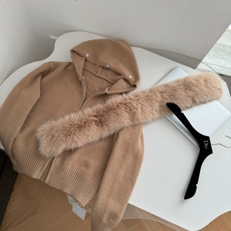 FA43650# 外套女新款连帽短款美拉德春秋针织开衫小个子狐狸毛领 服裝批發女裝批發服飾貨源