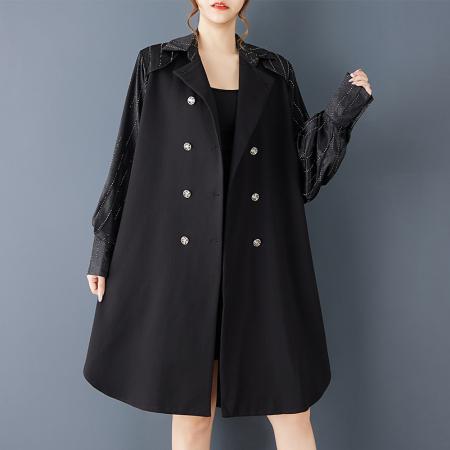 FA43656# 春秋新款宽松时尚暗黑风设计重工拼接气质百搭西装连衣裙外套 服裝批發女裝批發服飾貨源