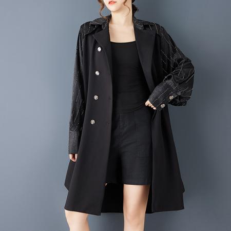 FA43656# 春秋新款宽松时尚暗黑风设计重工拼接气质百搭西装连衣裙外套 服裝批發女裝批發服飾貨源