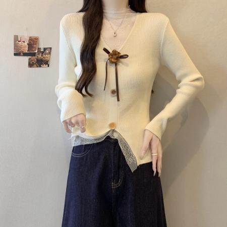 FA43659# 大码秋冬新款胖mm假两件蕾丝拼接设计感气质修身针织打底衫 服裝批發女裝批發服飾貨源