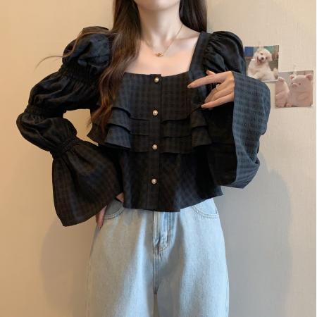 FA43661# 法式小众衬衫春新款女别致设计感藕节袖上衣大码 服裝批發女裝批發服飾貨源