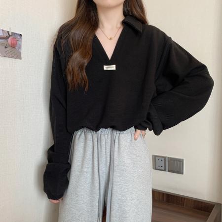 FA43662# POLO领卫衣长袖T恤女秋季新款上衣POLO衫大码 服裝批發女裝批發服飾貨源