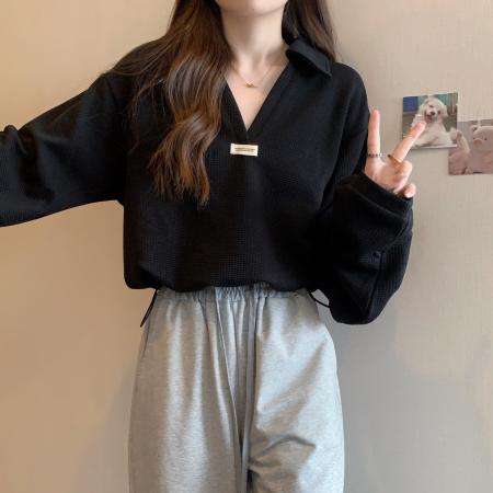 FA43662# POLO领卫衣长袖T恤女秋季新款上衣POLO衫大码 服裝批發女裝批發服飾貨源