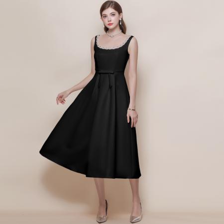 FA43668# 法式设计感手工钻饰优雅气质收腰吊带连衣裙 服裝批發女裝批發服飾貨源