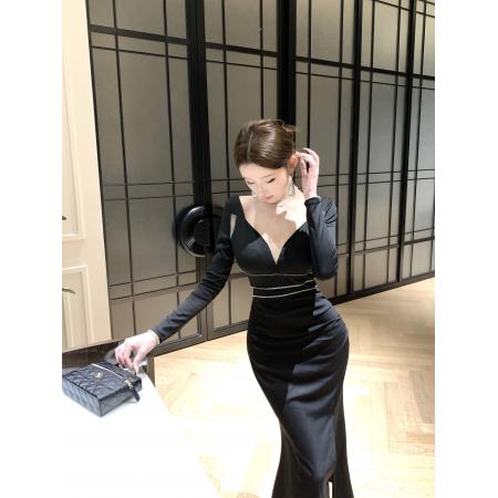 FA43674# 模特新款气质修身显瘦长款连衣裙 服裝批發女裝批發服飾貨源