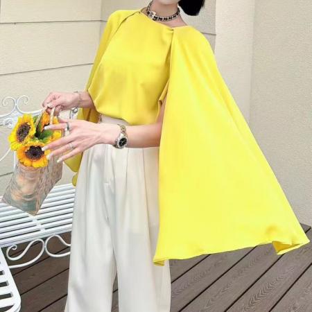 FA43681# 欧美大码女装设计感披风套头衬衫御姐穿搭气质春秋上衣 服裝批發女裝批發服飾貨源