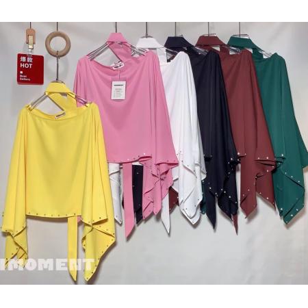 FA43682# 高级感秋装慵懒风不规则蝙蝠袖衬衫秋时尚钉珠宽松罩衫 服裝批發女裝批發服飾貨源