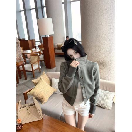 FA43696# 短款立领麂皮质感夹克女秋新品小个子收腰显瘦设计感外搭外套 服裝批發女裝批發服飾貨源
