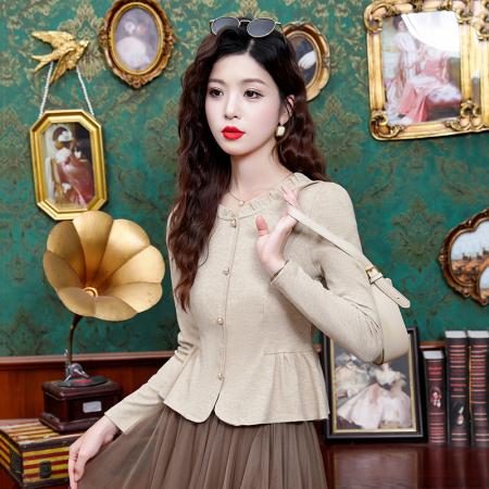 FA43699# 时尚设计感圆领长袖T恤女新款减龄修身显瘦洋气上衣 服裝批發女裝批發服飾貨源