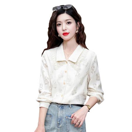 FA43700# 港风复古刺绣长袖宽松百搭上衣 服裝批發女裝批發服飾貨源