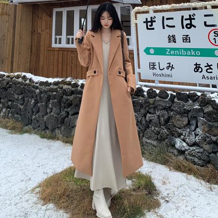 FA43710# 赫本风收腰呢子大衣外套秋冬新款修身显瘦长款西装外套 服裝批發女裝批發服飾貨源