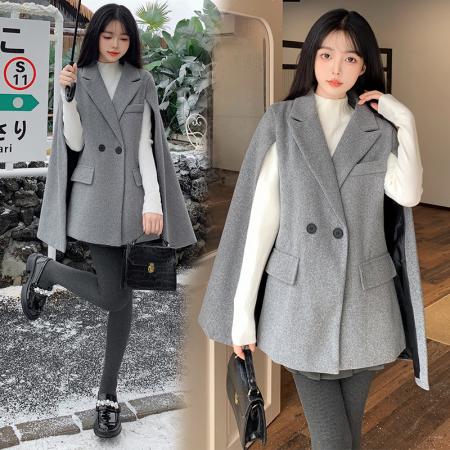 FA43711# 千金风名媛小姐姐秋冬新款呢子大衣小个子斗篷外套 服裝批發女裝批發服飾貨源