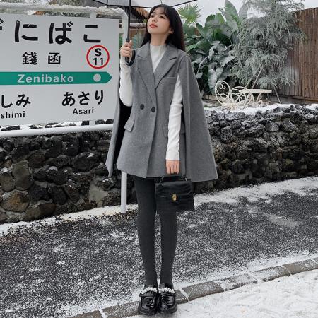 FA43711# 千金风名媛小姐姐秋冬新款呢子大衣小个子斗篷外套 服裝批發女裝批發服飾貨源