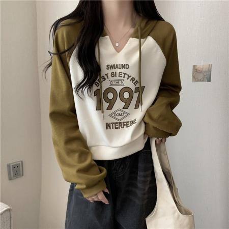 FA43727# 韩版华棉复合牛奶丝连帽插色短款薄款卫衣女 服裝批發女裝批發服飾貨源