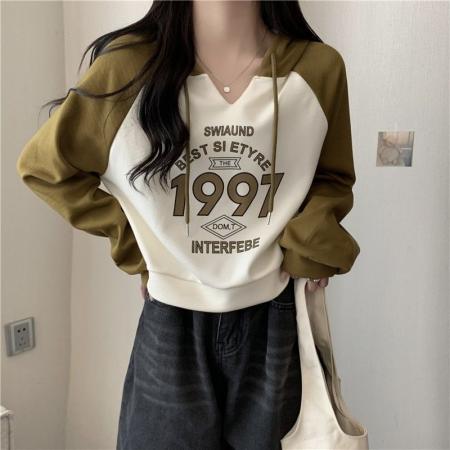 FA43727# 韩版华棉复合牛奶丝连帽插色短款薄款卫衣女 服裝批發女裝批發服飾貨源