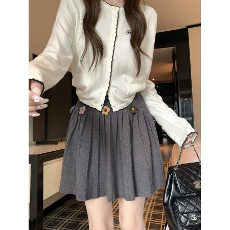 新款花朵针织A字百褶半裙 服裝批發女裝批發服飾貨源