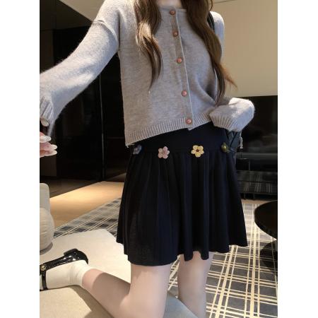 FA43731# 新款花朵针织A字百褶半裙 服裝批發女裝批發服飾貨源
