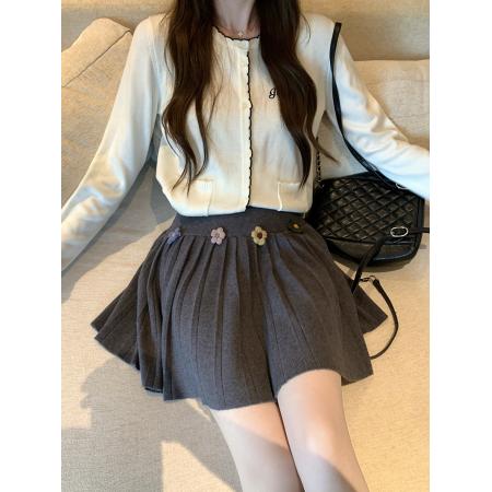 FA43731# 新款花朵针织A字百褶半裙 服裝批發女裝批發服飾貨源
