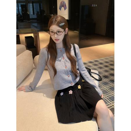 FA43731# 新款花朵针织A字百褶半裙 服裝批發女裝批發服飾貨源