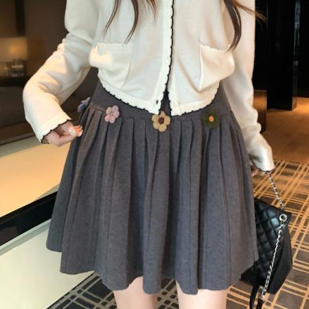 FA43731# 新款花朵针织A字百褶半裙 服裝批發女裝批發服飾貨源