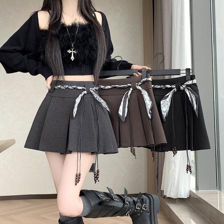 FA43732# 百褶裙短裙女毛呢冬季新款学院风a字半身裙防走光裙子 服裝批發女裝批發服飾貨源